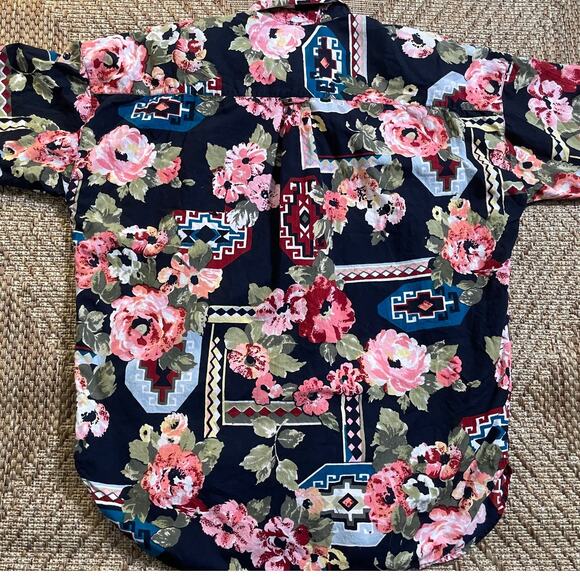 vintage AT LAST Basics 100% cotton short sleeve button up 90s Sz Med - Picture 5 of 7